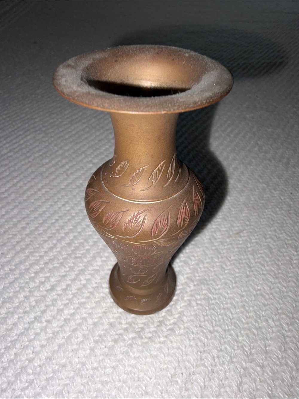 Small Vintage Etched Brass Bud Vase 4" Tall - Picture 2 of 4